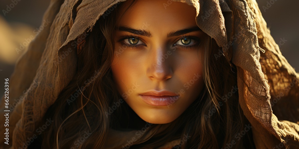 Portrait of Beautiful Veiled Arab Women with Desert Background. Close up of Middle Eastern Women with Beautiful Eyes Portrait of Beautiful Veiled Arab Women with Desert Background. Close up of Middle Eastern Women with Beautiful Eyes