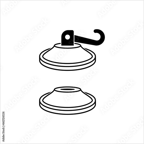 Suction Cup Icon, Rubber Silicone Sucker Device Used To Adhere On Nonporous Surfaces