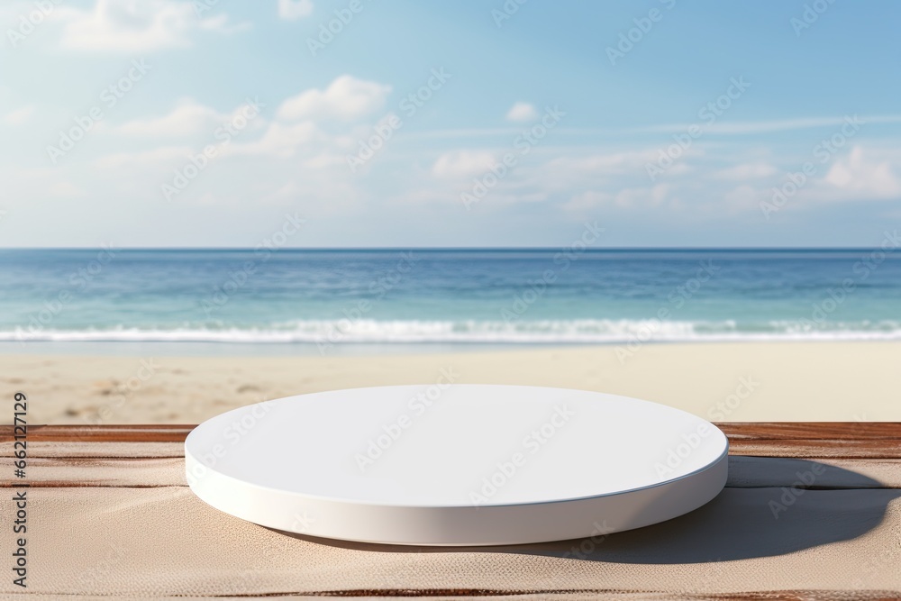 mockup white plate on the beach
