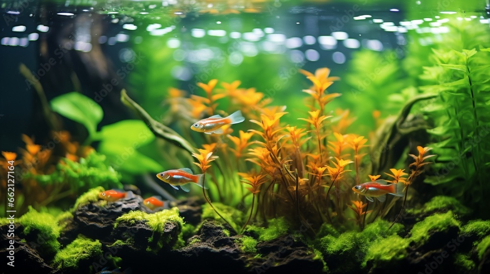 Beautiful aquatic plants tank, selective focus