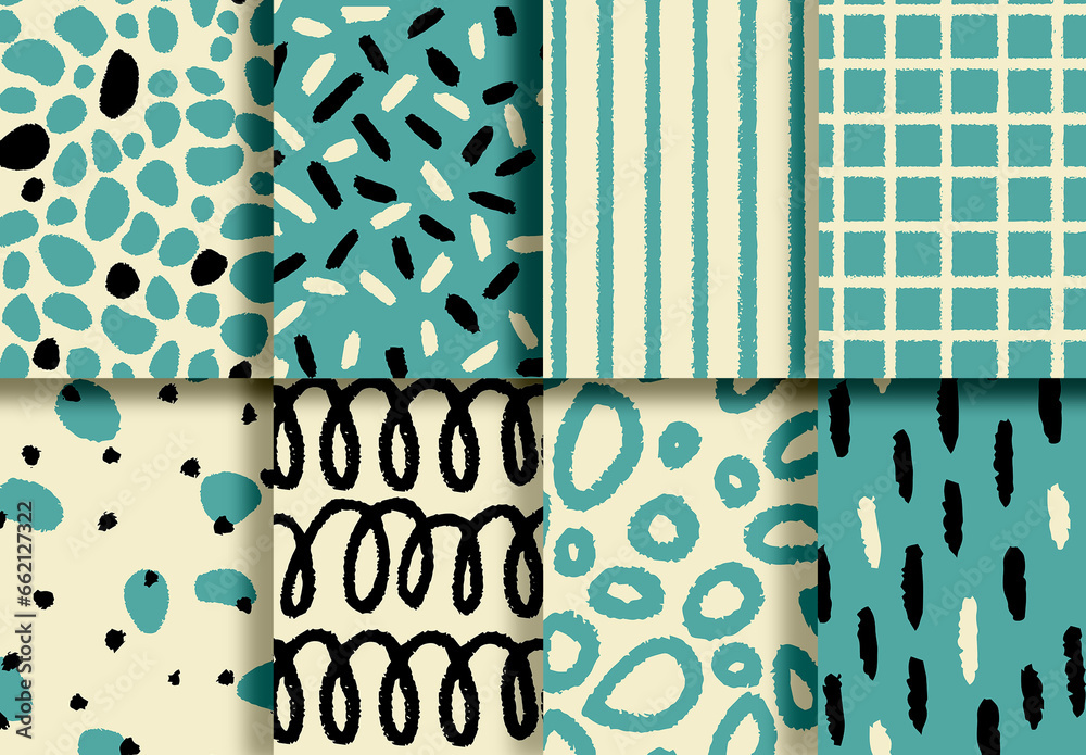 Mockup of 8 customizable repeatable retro patterns, turquoise tones ...
