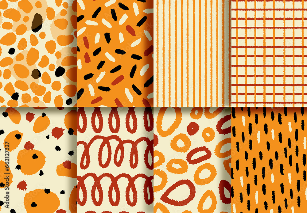 Mockup of 8 customizable repeatable patterns, fall color palette Stock ...