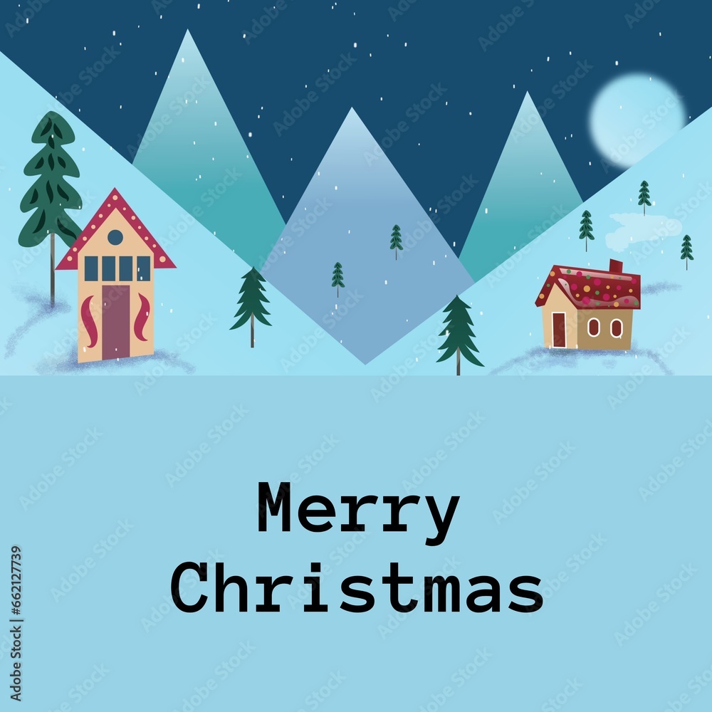Composite of merry christmas text over winter christmas scenery