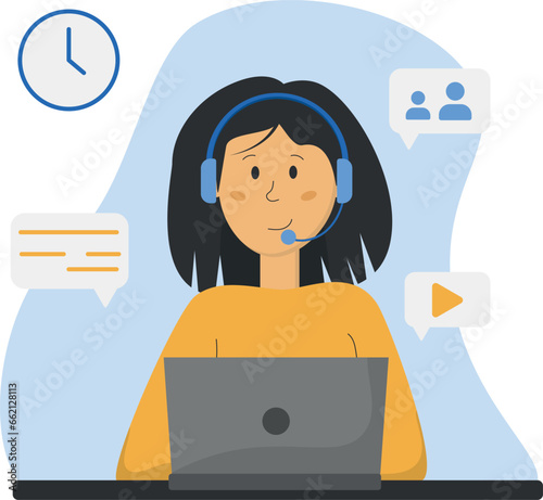 call center agent working on laptop with headset