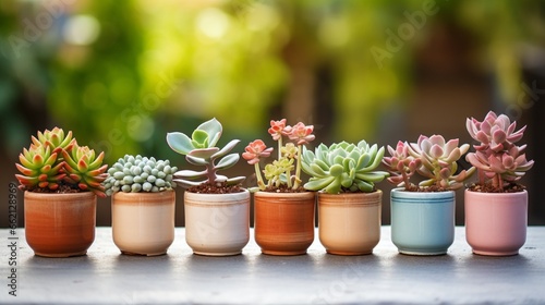 Gorgeous succulents in a ceramic container against a cement wall backdrop potted succulents in the Japanese or Chinese bonsai design Gardening ideas Focus selection and copy space