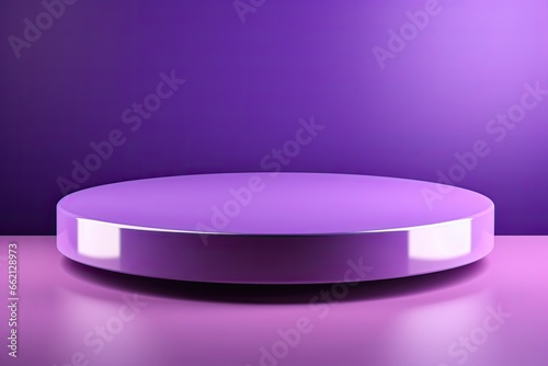 purple round round stand mock up. Glossy round podium on table counter
