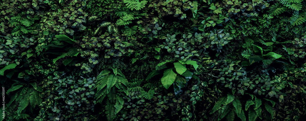 Herb wall, plant wall, natural green wallpaper and background. nature wall. Nature background of green forest - obrazy, fototapety, plakaty 