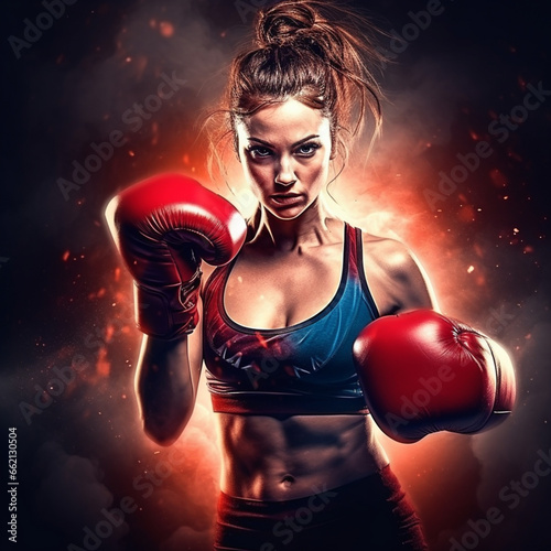 Concept of woman in sports, illustration of a female boxer who is dedicated to exercise © Peludis
