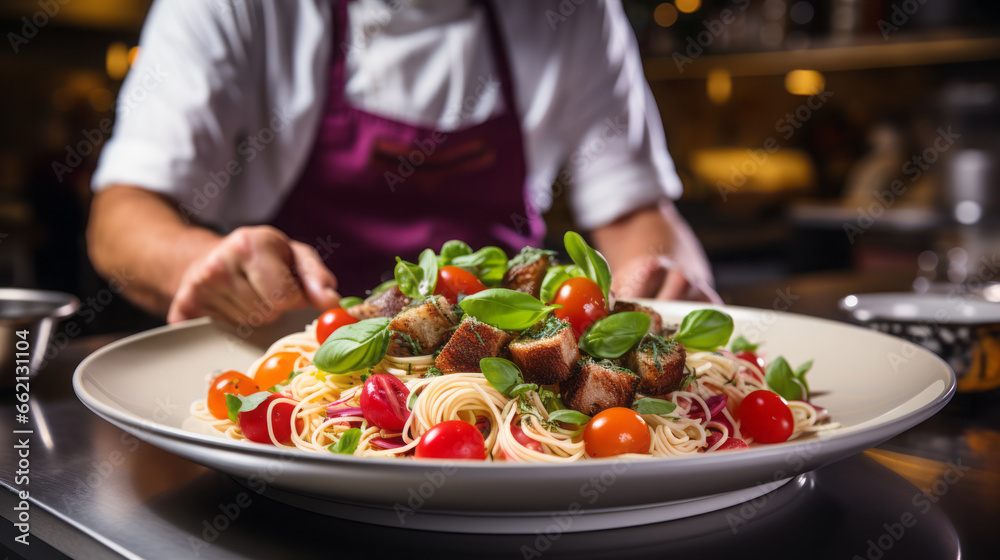 Spaghetti with mushrooms and tomatoes