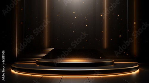 Black and gold podium with light effect