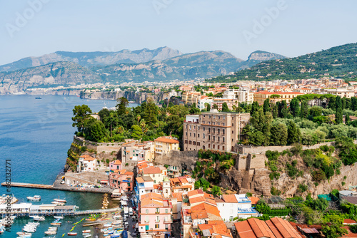 Aerlial view of Sorrento and the Bay of Naples in Italy photo