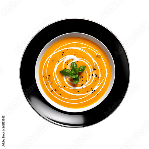 Delicious soup on a plate isolated on transparent background. appetizing soup. top view