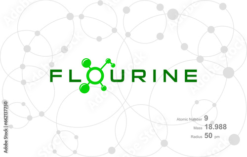 Modern logo design for the word "FLOURINE" which belongs to atoms in the atomic periodic system.
