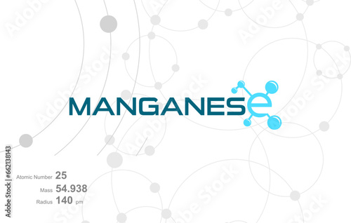 Modern logo design for the word "Manganese" which belongs to atoms in the atomic periodic system.