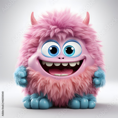 Pink blue Yeti cartoon character  hairy halloween monster  furry beast
