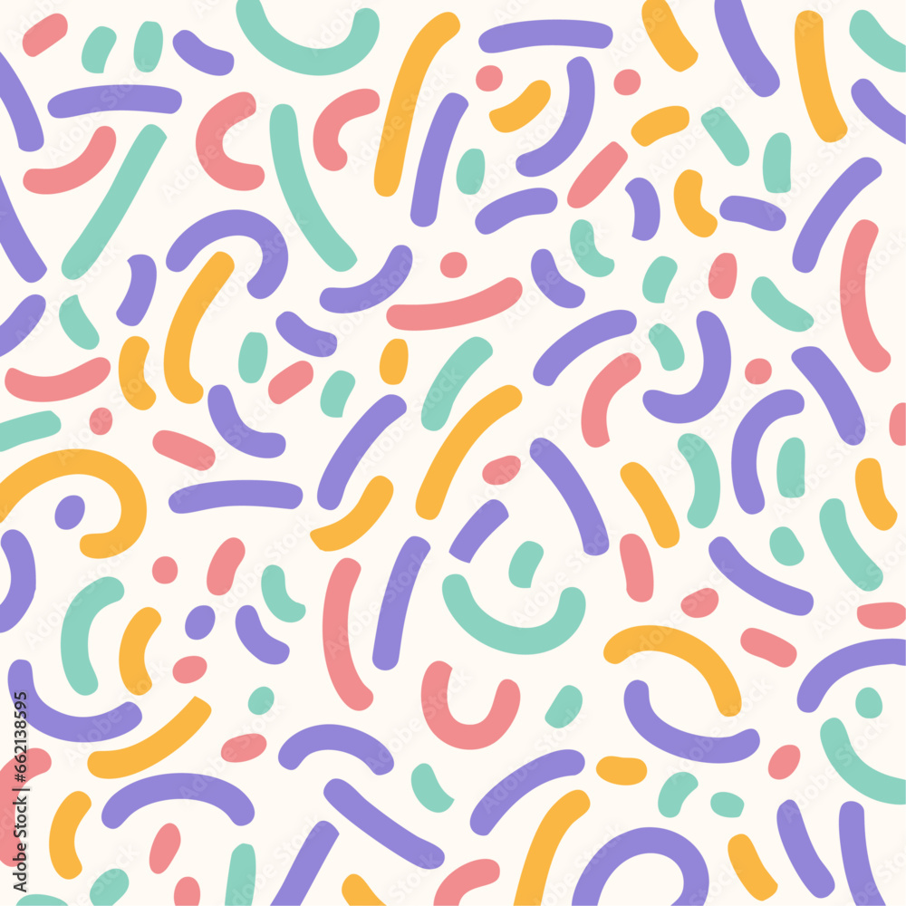 Pastel Fun Line Seamless Pattern.
A fun and playful seamless pattern with pastel colored lines on a white background.