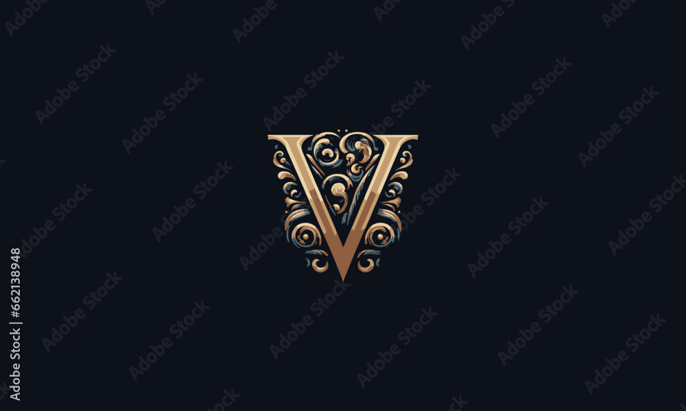 Letter V vector logo icon design luxury and golden
