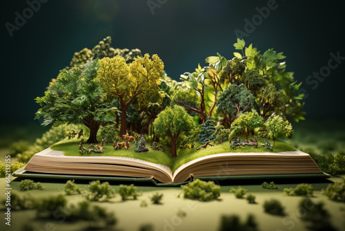 abstract green tree in book  3d rendering AI generative 
