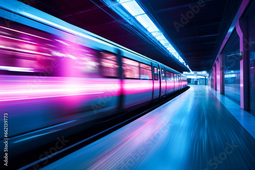 Subway station with a motion blurred high speed train passing by © Adrian Grosu
