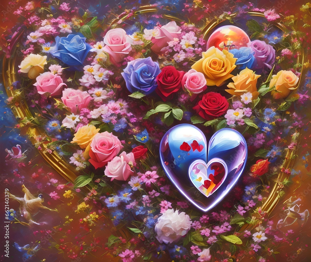 Human Heart with Flowers, Love and Emotion Concept