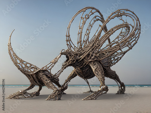 Kinetic sculpture propelled by wind on beach