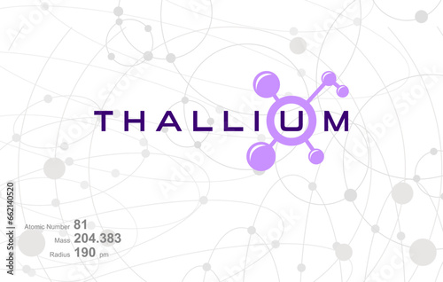 Modern logo design for the word "THALLIUM" which belongs to atoms in the atomic periodic system.