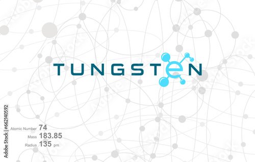 Modern logo design for the word "TUNGSTEN" which belongs to atoms in the atomic periodic system.