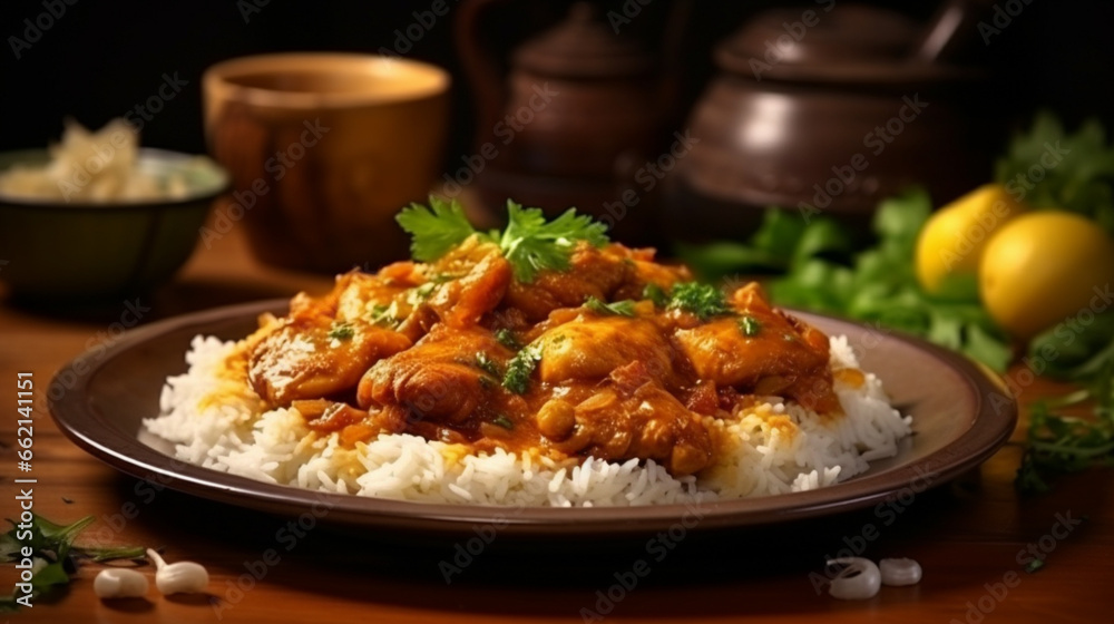 Curry chicken bright juicy with white, generative ai