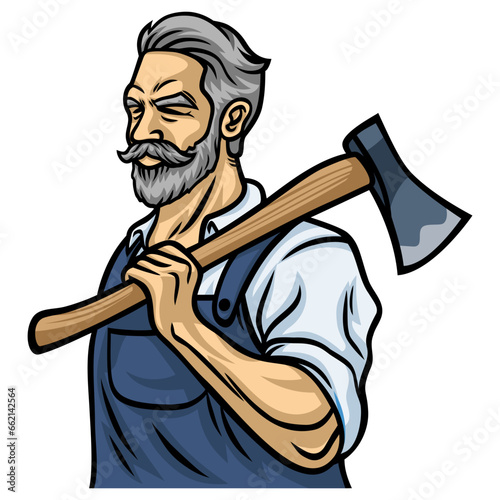Lumberjack with Axe Illustration Vector Character Design