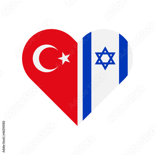 unity concept. heart shape icon of turkey and israel flags. vector illustration isolated on white background