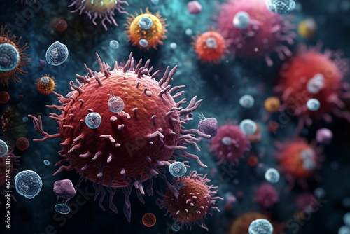dangerous bacteria, germs, viruses in the human body,  3d rendering, AI generative   © Salawati