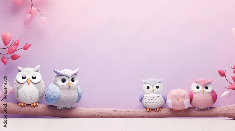 space for text on pastel background surrounded by owls, background image, AI generated space for text on pastel background surrounded by owls, background image, AI generated