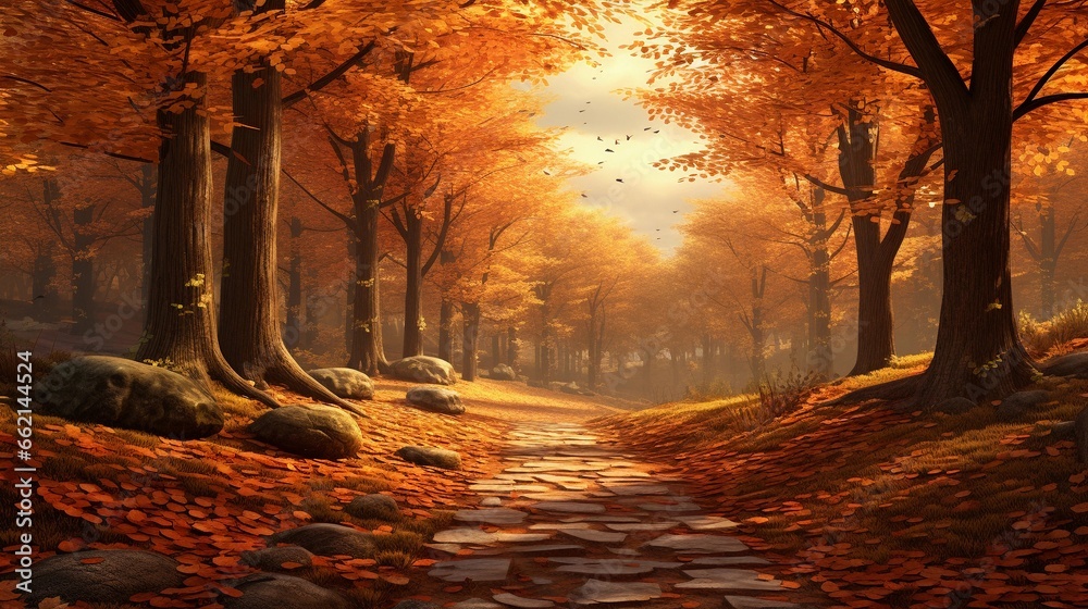 space for text on realistic autumn Fall Landscape background, background image, AI generated