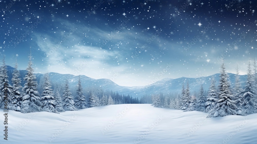 space for text on realistic winter Landscape background, background image, AI generated
