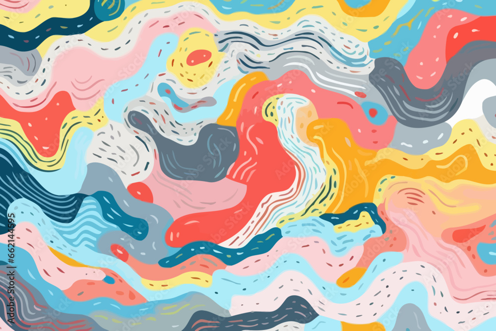 Topographic map quirky doodle pattern, wallpaper, background, cartoon, vector, whimsical Illustration
