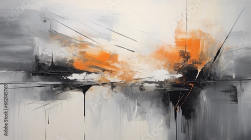 modern painting, gray and orange wall art