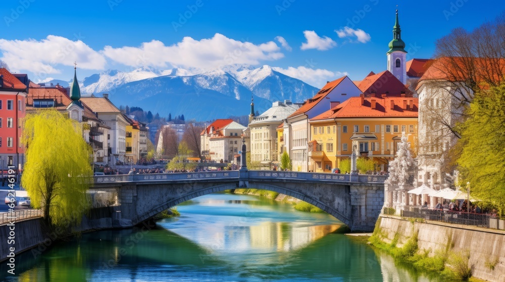 Obraz na płótnie Panorama of Ljubljana, Slovenia, Europe w salonie