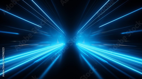 Slika na platnu An underground passage illuminated by vibrant blue neon lights, creating an abstract and captivating visual