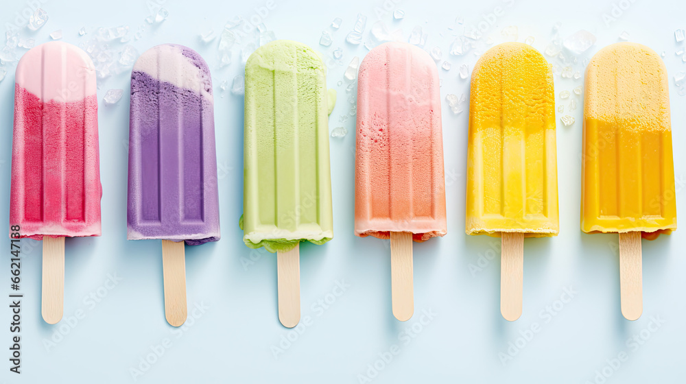 Ice popsicles on a pastel background Ice popsicles on a pastel background
