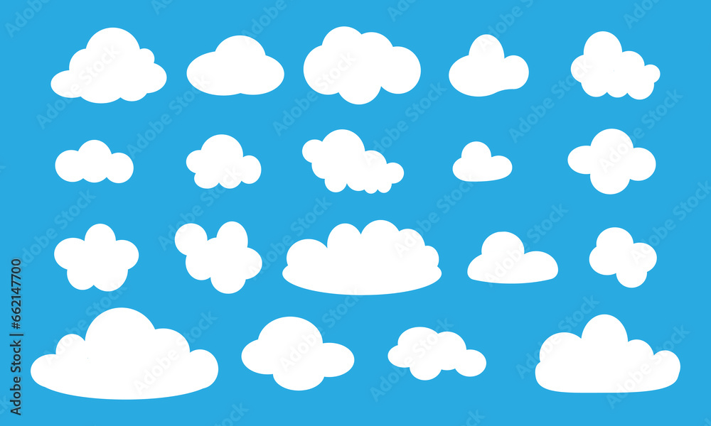 Vector illustration cartoon cloud set. Clouds isolated on blue sky panorama vector collection. Cloudscape in blue sky flat style doodle for different design uses. Vector illustration cartoon cloud set. Clouds isolated on blue sky panorama vector collection. Cloudscape in blue sky flat style doodle for different design uses.