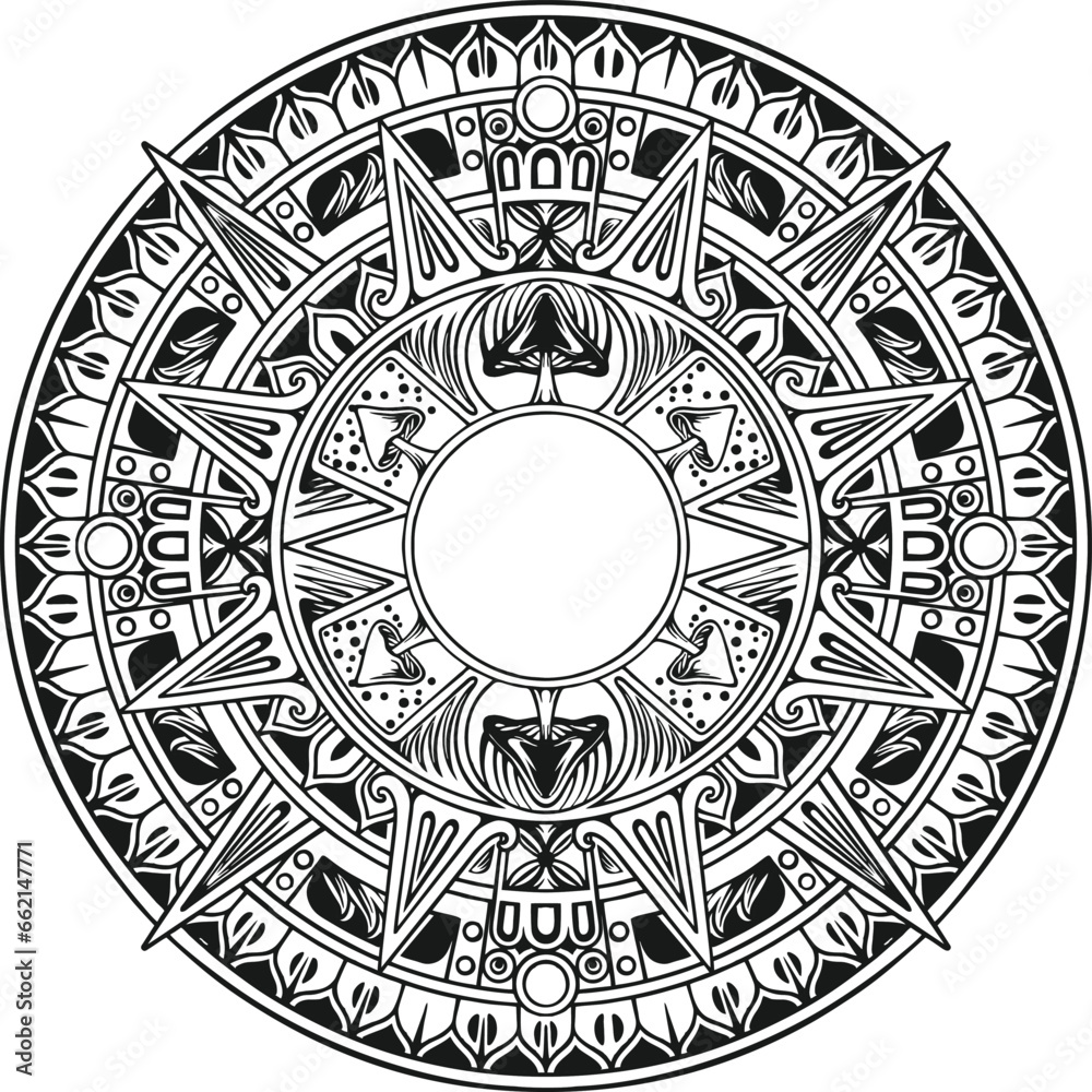 Opulent mushrooms mandala ornament outline vector illustrations for your work logo, merchandise t-shirt, stickers and label designs, poster, greeting cards advertising business company or brands.