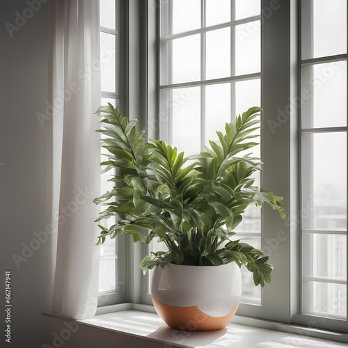 Simple clean tone interior, indoor potted plants, Generative AI 