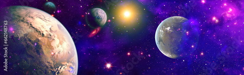 Fototapeta Naklejka Na Ścianę i Meble -  Earth and galaxy. Multicolor outer space. Elements of this image furnished by NASA.