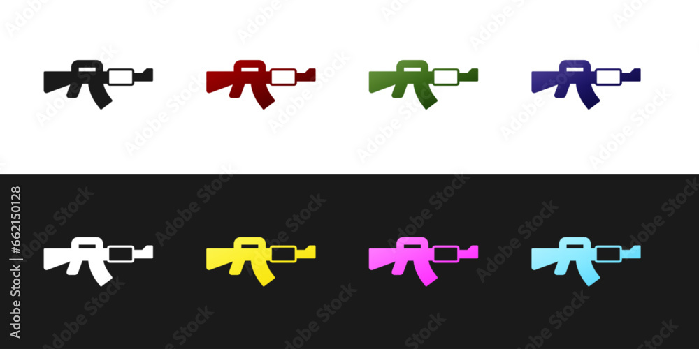 Set M16A1 rifle icon isolated on black and white background. US Army M16 rifle. Vector Set M16A1 rifle icon isolated on black and white background. US Army M16 rifle. Vector