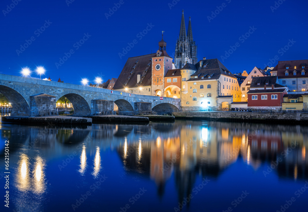 Regensburg cityscape during blue hour