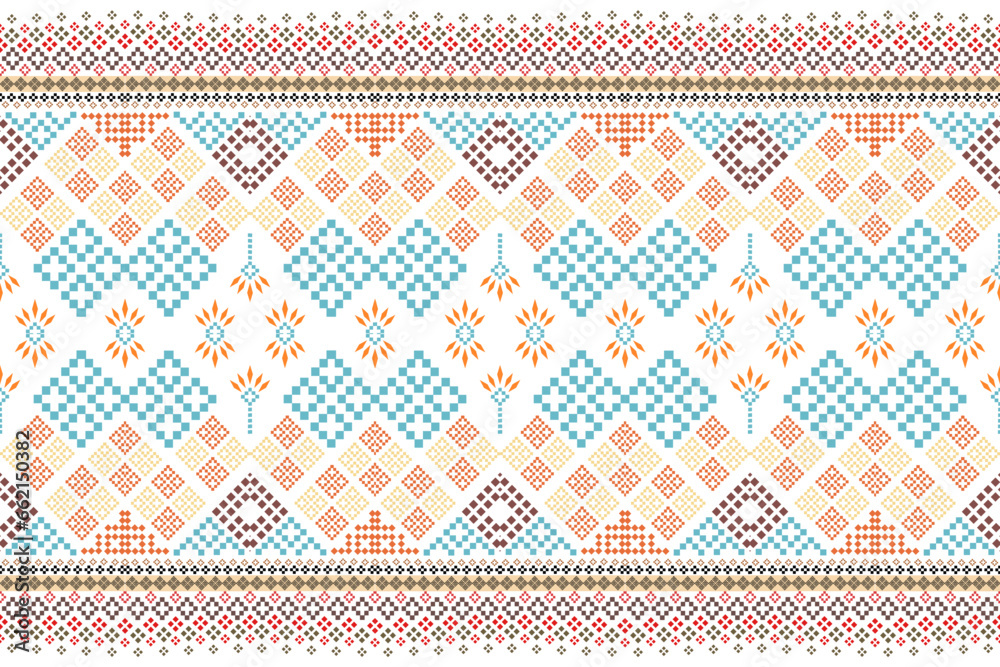 Traditional ethnic fabric pattern, seamless pattern design for textiles, rugs, wallpaper, clothing, sarong, scarf, batik, wrap, embroidery, print, background, vector illustration. thai fabric Traditional ethnic fabric pattern, seamless pattern design for textiles, rugs, wallpaper, clothing, sarong, scarf, batik, wrap, embroidery, print, background, vector illustration. thai fabric
