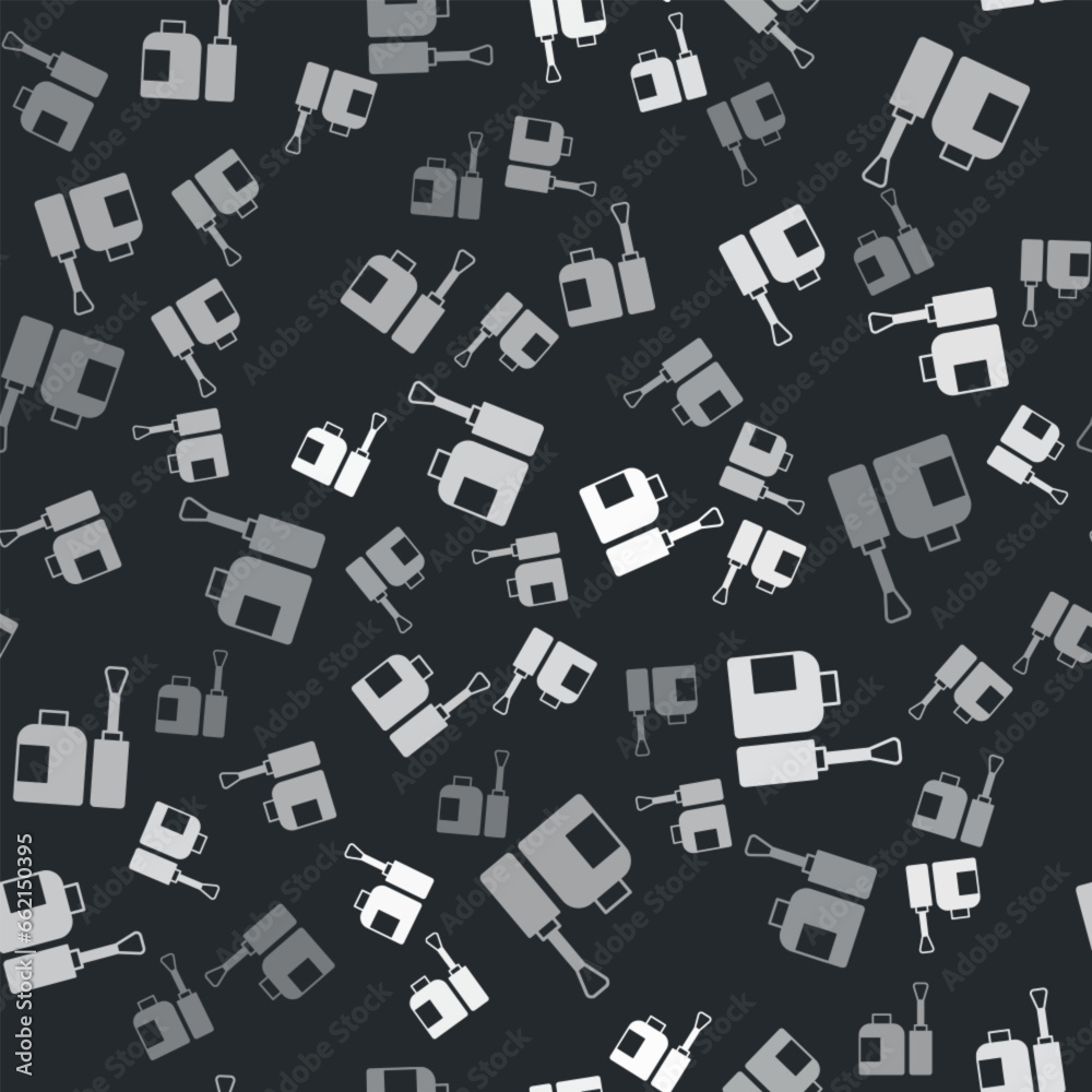Grey Bottle of nail polish icon isolated seamless pattern on black background. Vector
