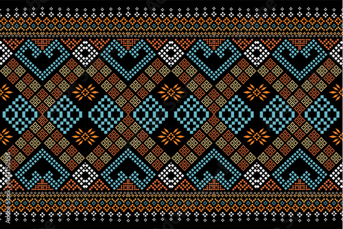 Traditional ethnic fabric pattern, seamless pattern design for textiles, rugs, wallpaper, clothing, sarong, scarf, batik, wrap, embroidery, print, background, vector illustration. thai fabric