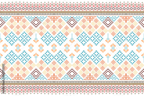 Traditional ethnic fabric pattern, seamless pattern design for textiles, rugs, wallpaper, clothing, sarong, scarf, batik, wrap, embroidery, print, background, vector illustration. thai fabric