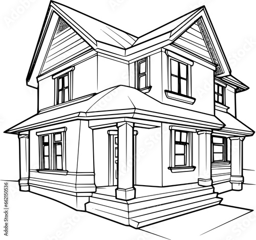 Outline illustration of house for coloring page